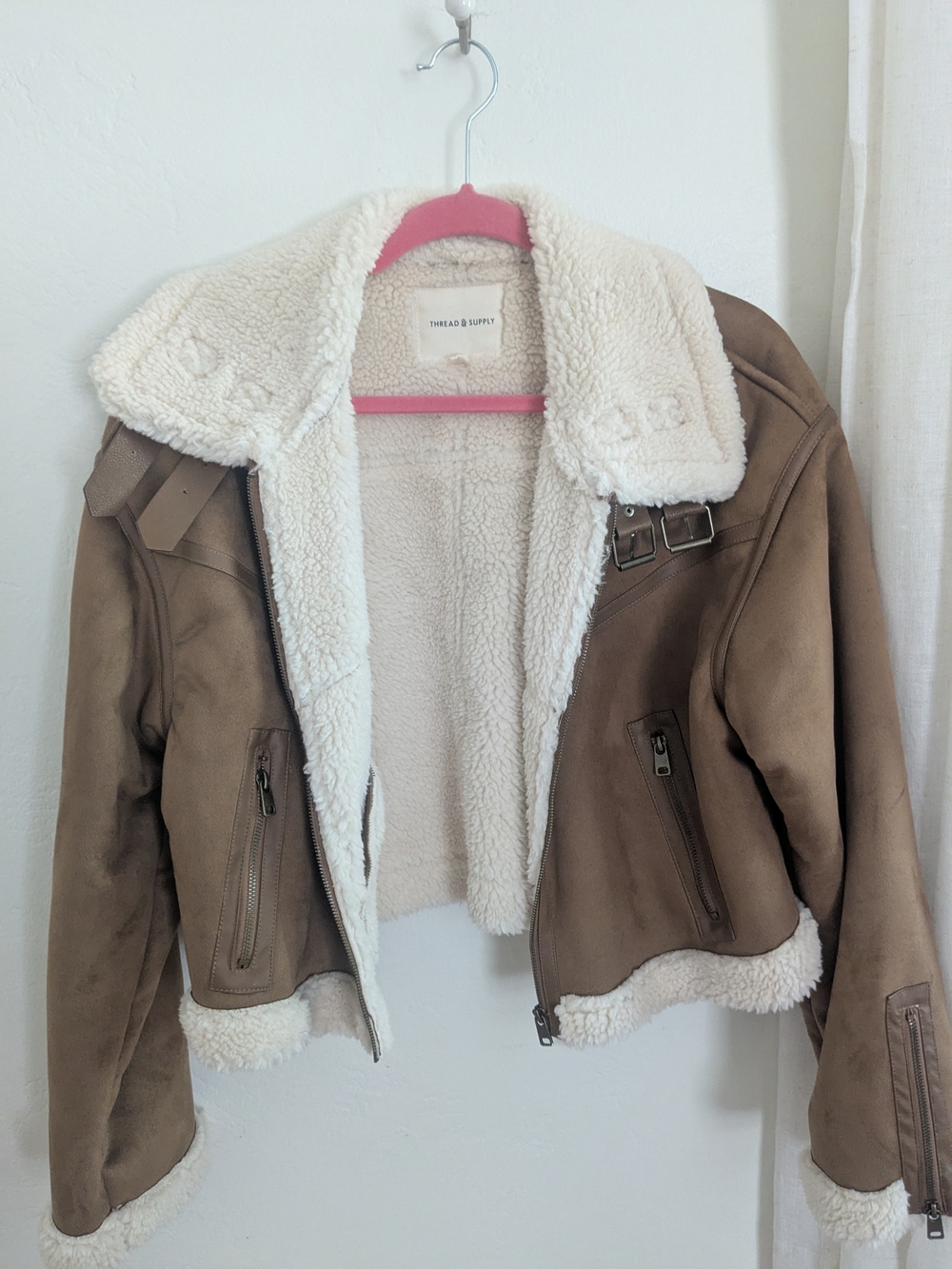 Thread & Supply Women's Suede-Look Shearling Jacket in Brown